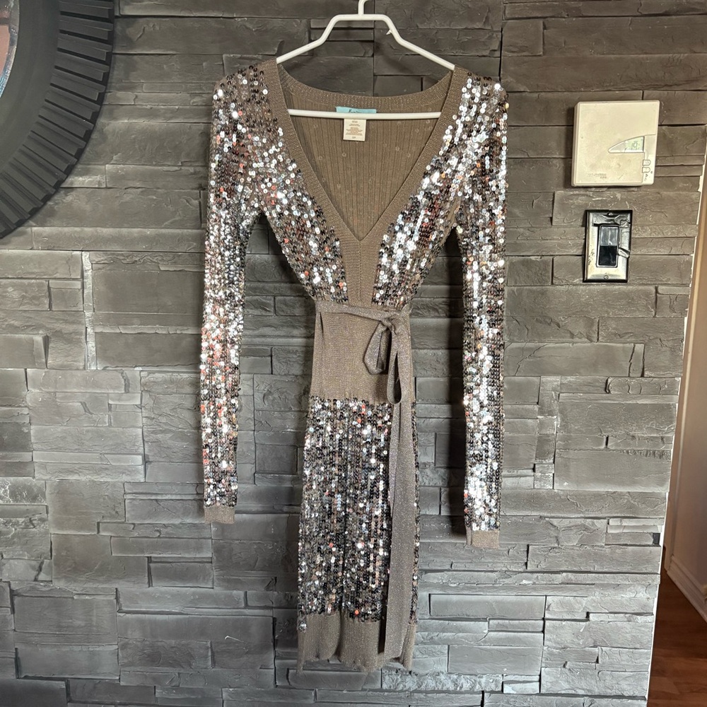 Marciano silver  Sequin Long Sleeve Dress